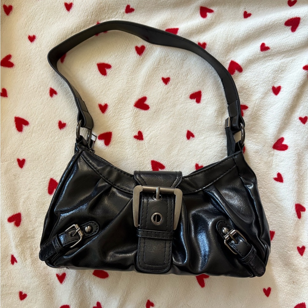 Elegant Black Shoulder Bag - buckle shoulder bag trendy